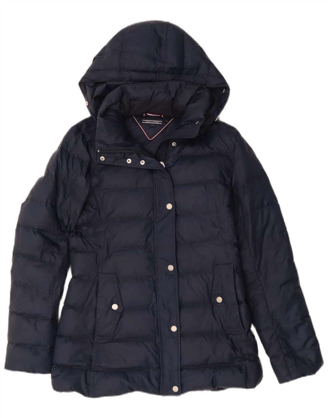Tommy Hilfiger Chaqueta acolchada con capucha para mujer UK 10 Small Poliéster azul marino