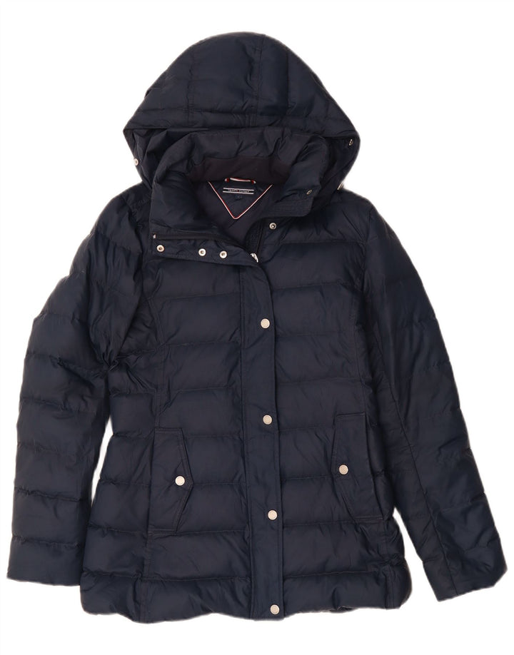 Tommy Hilfiger Chaqueta acolchada con capucha para mujer UK 10 Small Poliéster azul marino