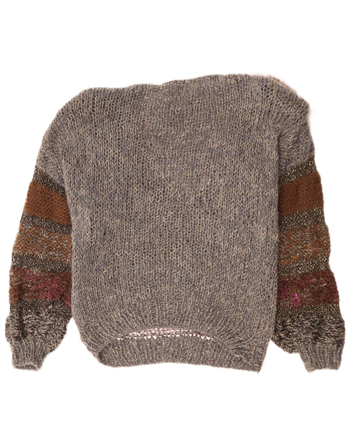 VINTAGE Jersey de cuello barco para mujer EU 40/42 Bloque de color gris medio