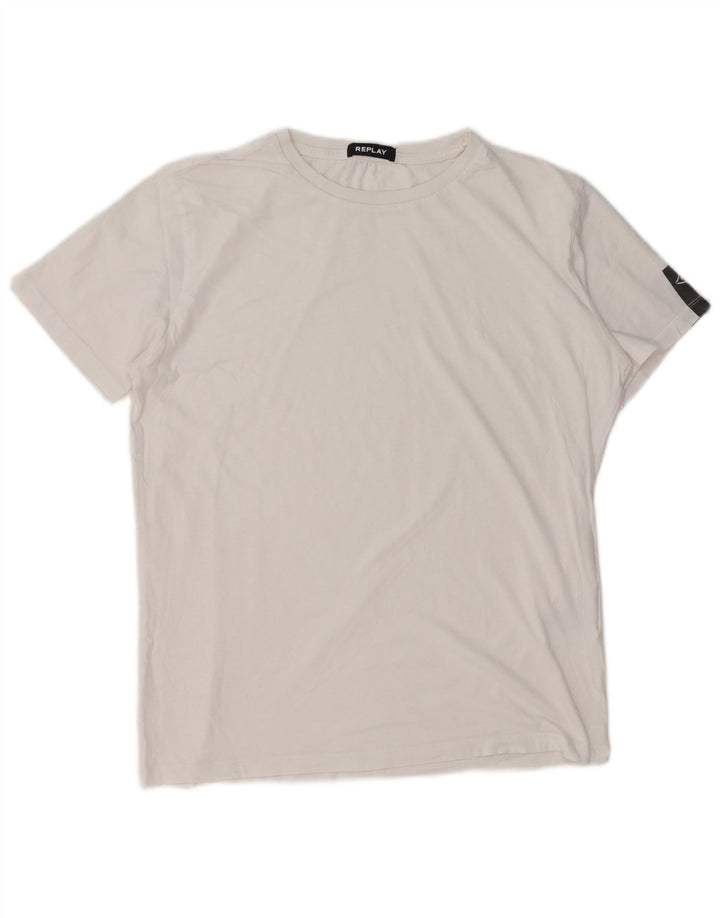 Replay Camiseta gráfica para hombre Top grande de algodón blanco