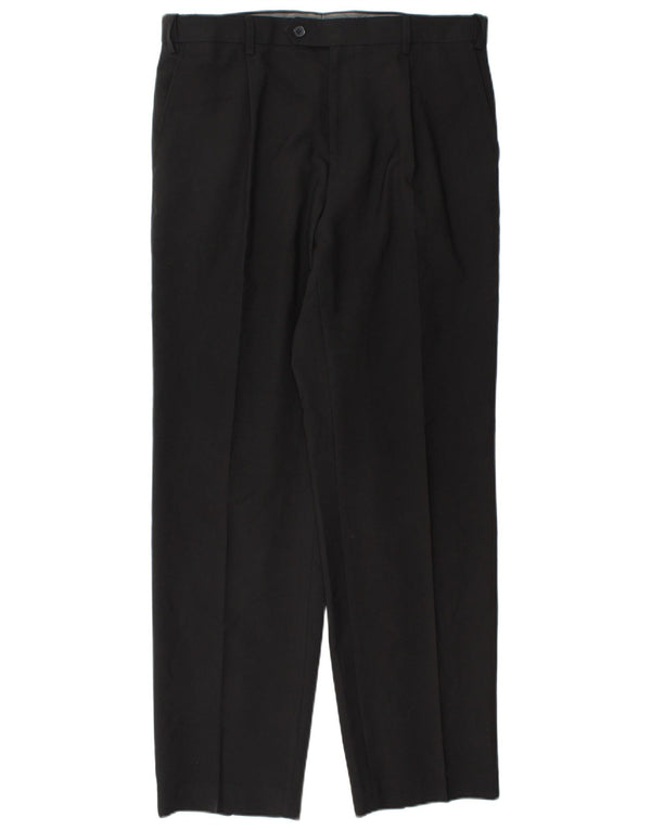 Marks & Spencer Pantalón de traje con pinzas para hombre W36 L33 Poliéster negro