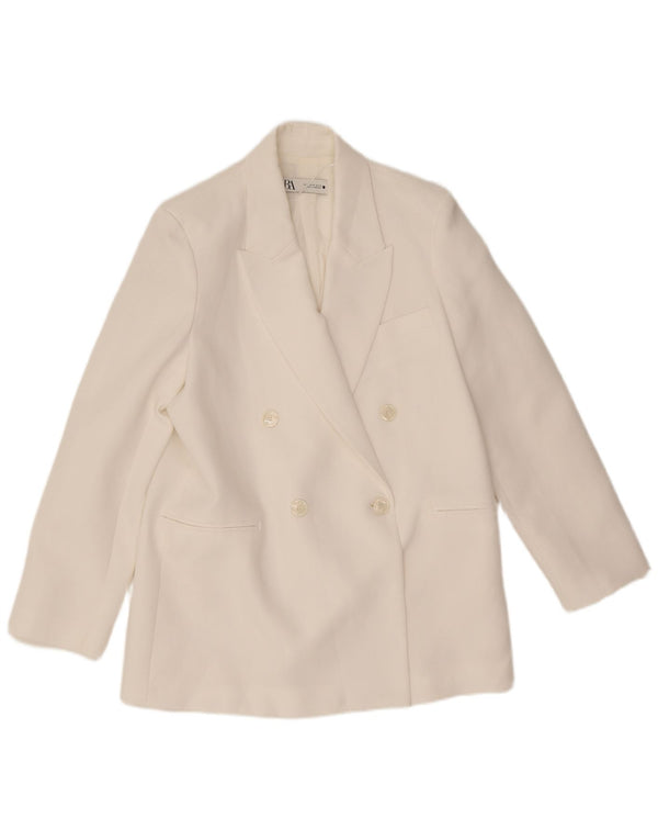 Zara Chaqueta Blazer De Doble Botonadura Para Mujer UK 44 Poliéster Blanco Mediano