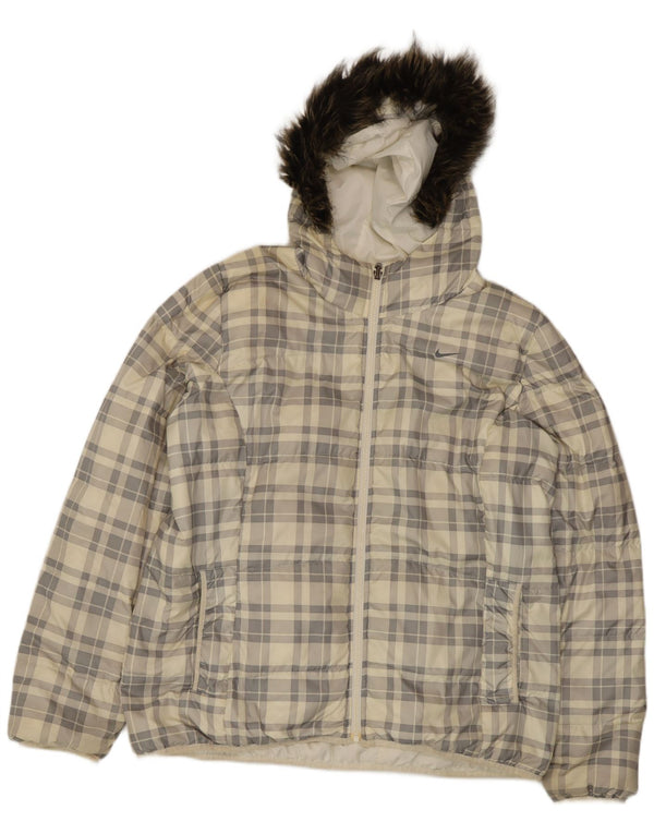 Nike Chaqueta acolchada reversible con capucha para hombre UK 44 2XL Poliéster a cuadros blancos