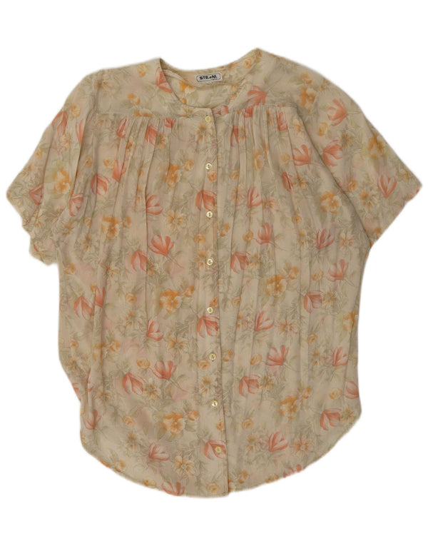 Blusa vintage de manga corta para mujer IT 42 Medium Beige Floral