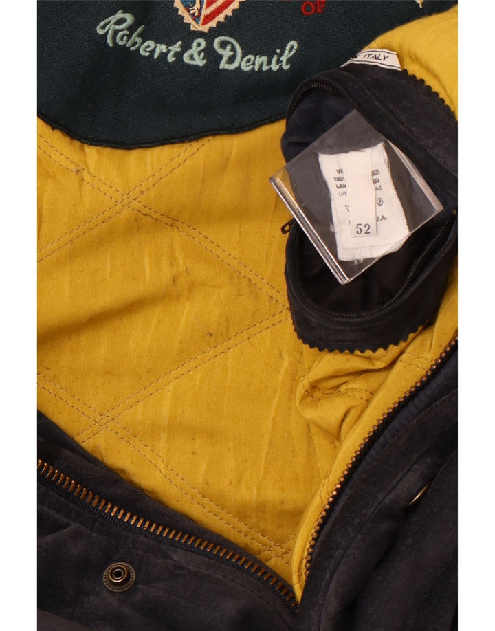 Vintage hombres ante cortavientos abrigo IT 52 XL cuero azul marino