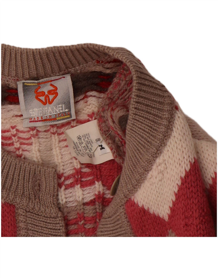 Stefanel Suéter tipo cárdigan holgado para mujer UK 40 Lana geométrica roja mediana