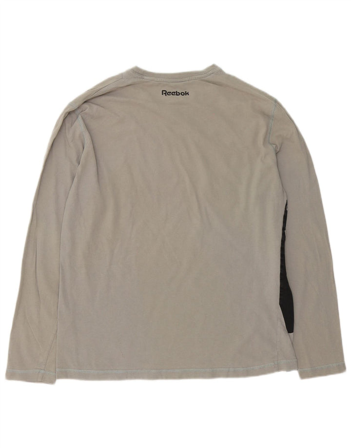Reebok Mens Graphic Top manga larga grande gris algodón