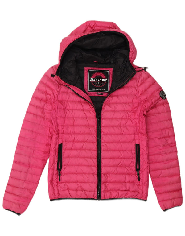 Superdry Mujer Chaqueta Acolchada Con Capucha UK 40 Small Pink Nylon