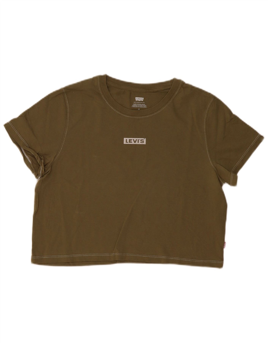 LEVI'S Womens Crop T-Shirt Top UK 14 Medium Khaki Cotton