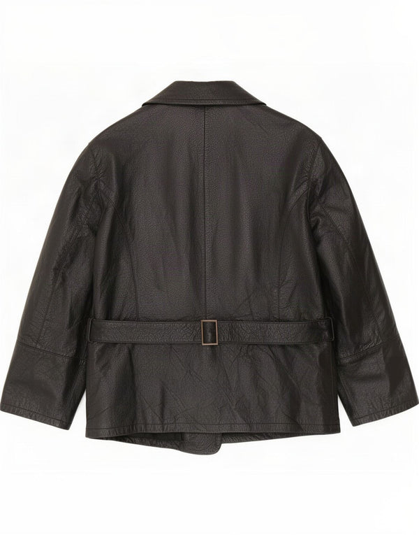 Vintage mujer suelta ajuste chaqueta de cuero IT 32 2XS negro