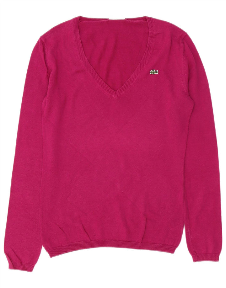 Lacoste Jersey con cuello en V para mujer Talla 34 Pequeño Algodón rosa