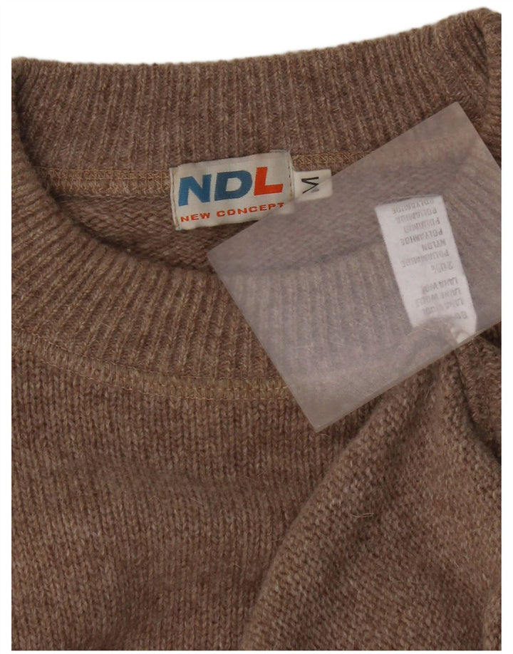 Vintage hombres cuello redondo jersey suéter medio beige lana
