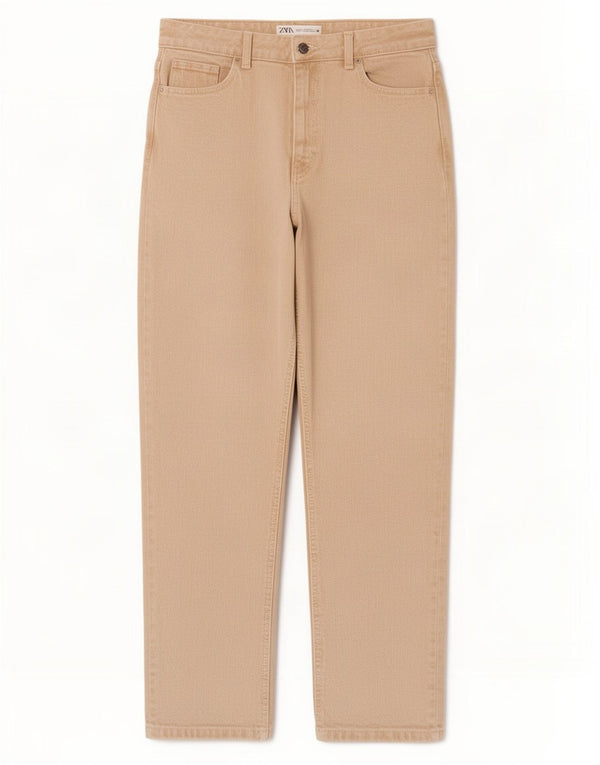 Zara Vaqueros Cónicos Para Mujer EU 36 XS W26 L28 Algodón Beige