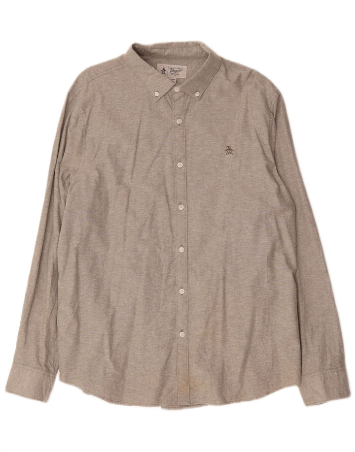 Camisa Penguin Hombre XL Algodón Gris