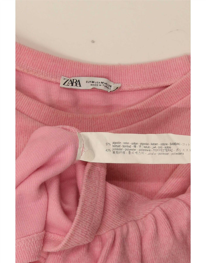 Zara Mujer Blusa Corta Top UK 42 Algodón Rosa Medio