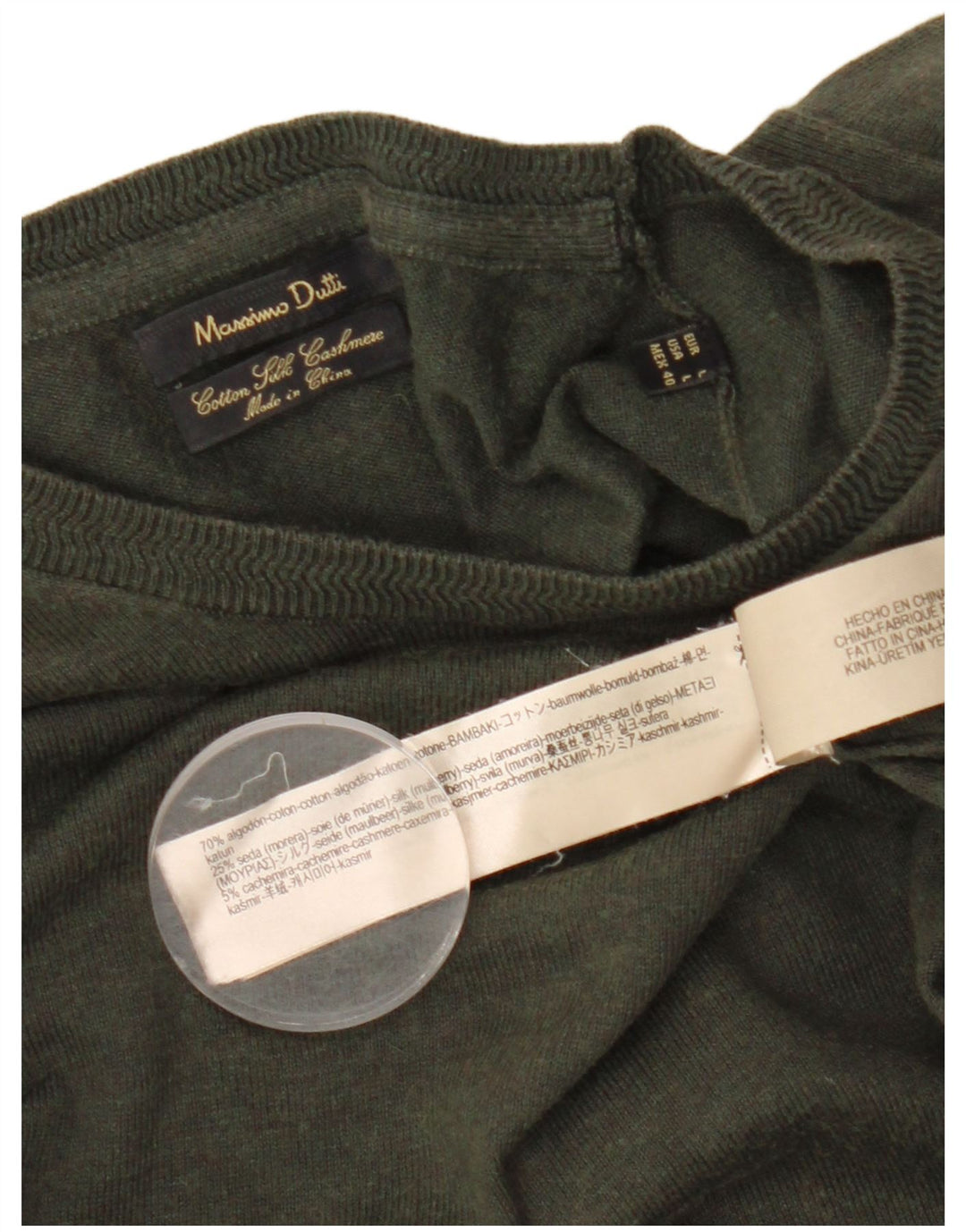 MASSIMO DUTTI Jersey De Cuello Redondo Hombre Large Khaki Algodón