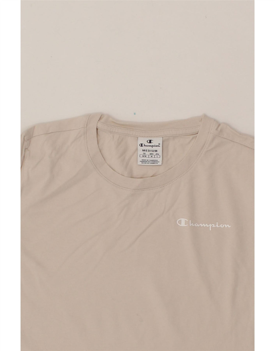 CHAMPION Womens T-Shirt Top UK 12 Medium Off White Cotton Vintage Champion and Second-Hand Champion from Messina Hembry 