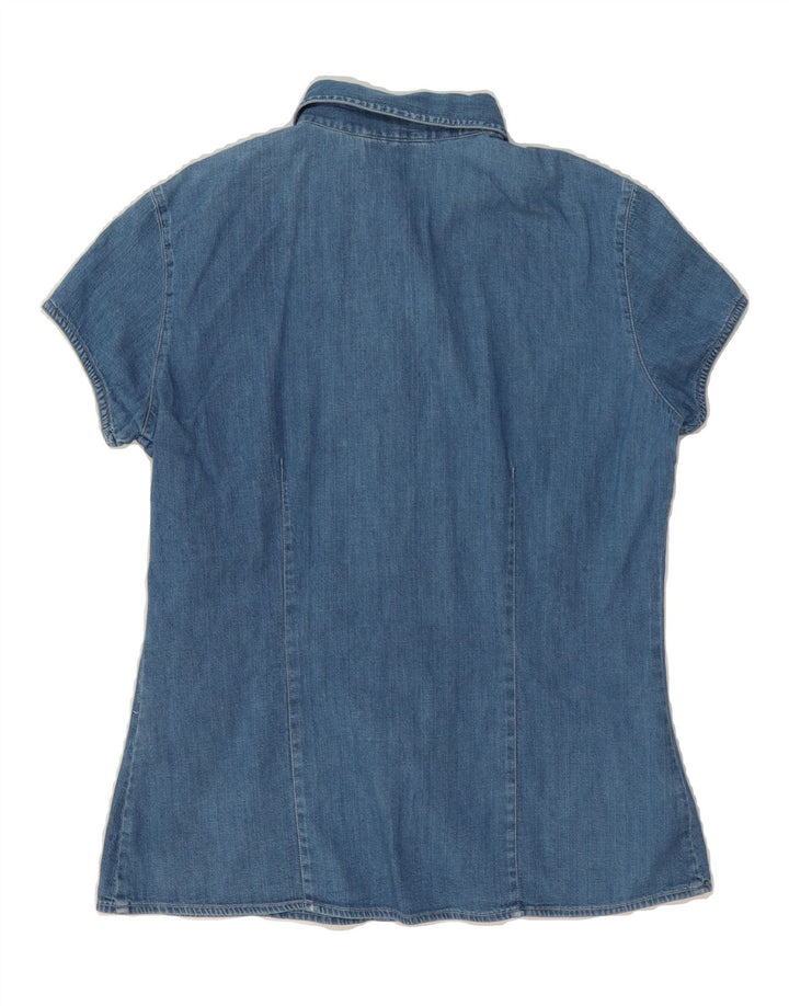 HENRY COTTONS Womens Short Sleeve Denim Shirt IT 44 Medium Blue Vintage Henry Cottons and Second-Hand Henry Cottons from Messina Hembry 