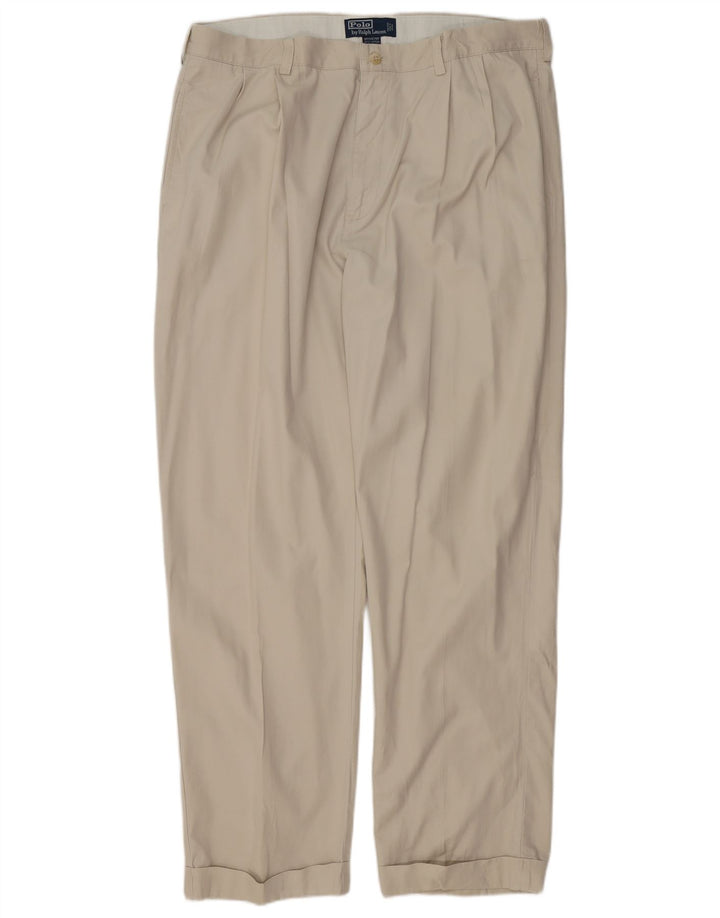 POLO RALPH LAUREN Pantalón chino con pinzas para hombre W38 L32 Algodón beige