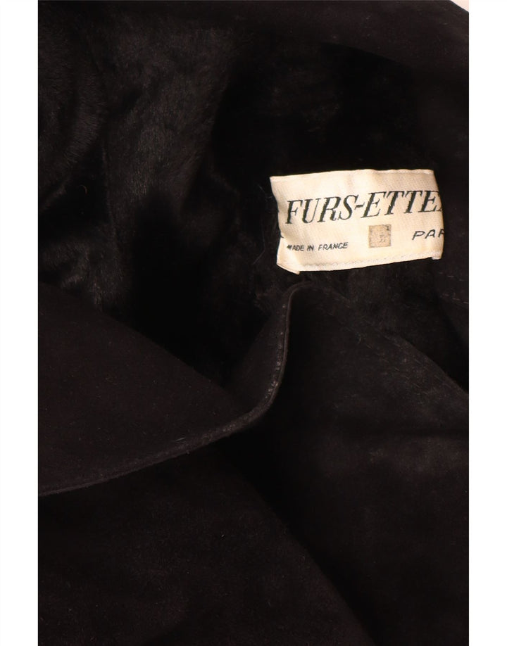 Vintage mujer shearling abrigo Reino Unido 10 pequeño cuero negro