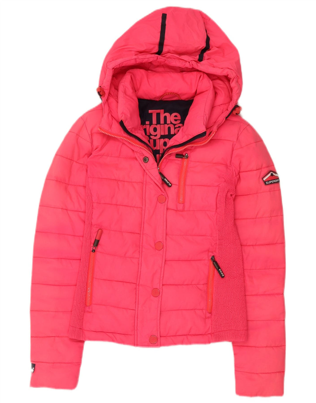 SUPERDRY Chaqueta acolchada con capucha para mujer UK 10 Small Pink Nylon