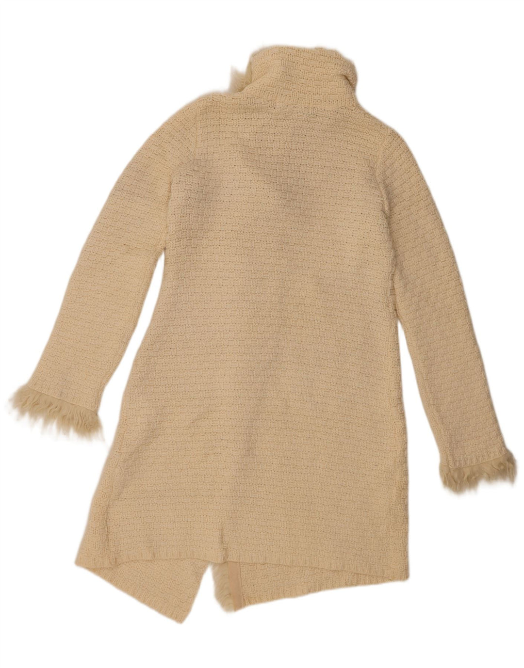 Zara Mujer Longline Cardigan Suéter UK 12 Medium Off White Lana