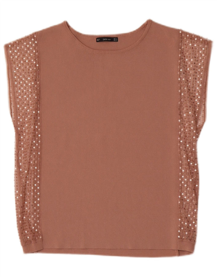 Zara Mujer Blusa Top UK 44 Medio Beige