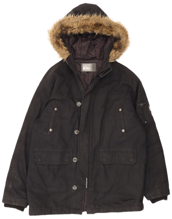 Quiksilver Parka con capucha para hombre, talla 40, algodón negro grande