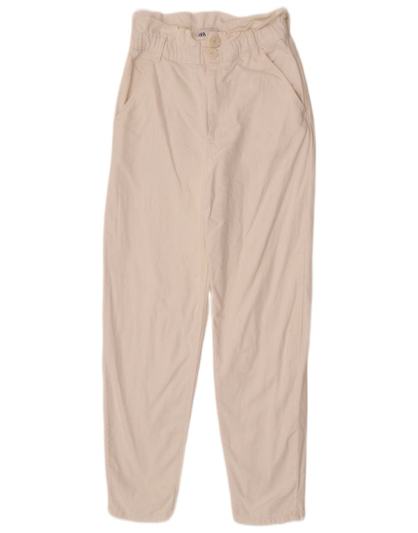 Zara Vaqueros Cónicos De Cintura Alta XS W24 L28 Algodón Blanco Roto