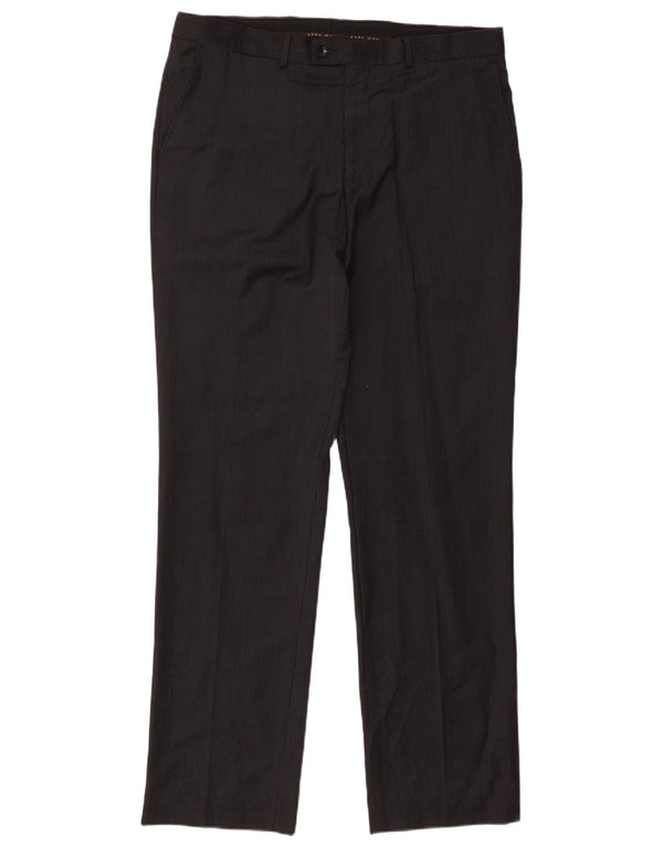 Zara Pantalón de traje recto para hombre EU 46 XL W36 L32 Lana a rayas negras