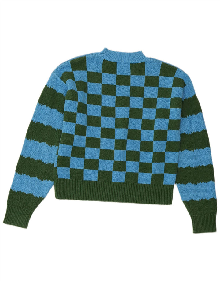 ZARA Mujer Crop Crew Neck Jumper Sweater UK 10 Small Azul Colorblock