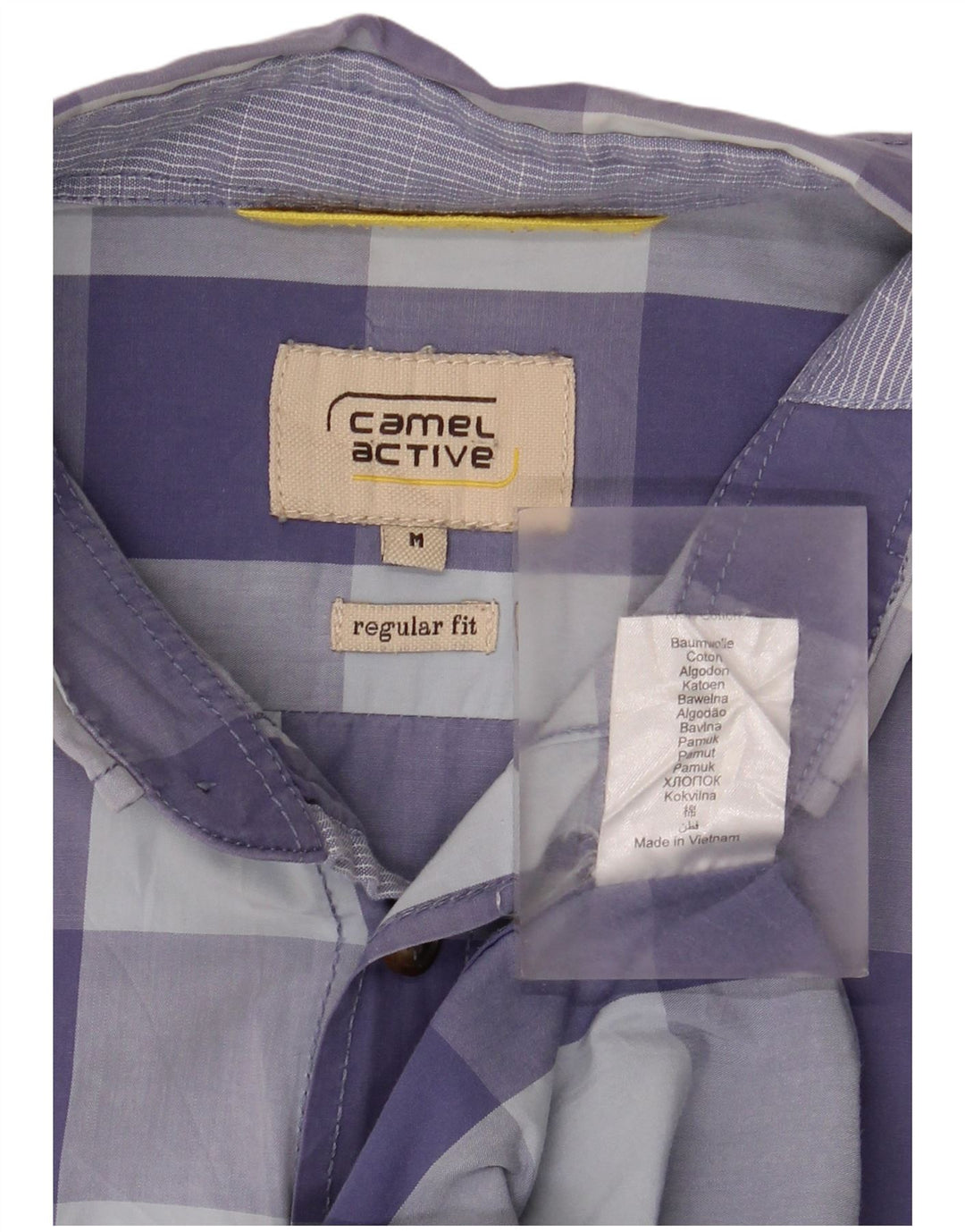 Camisa Camel Active de manga corta para hombre con ajuste regular y algodón a cuadros azul medio