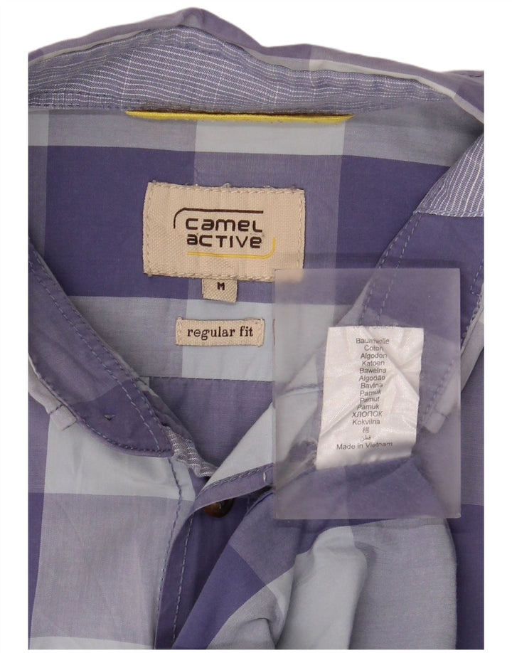 Camisa Camel Active de manga corta para hombre con ajuste regular y algodón a cuadros azul medio