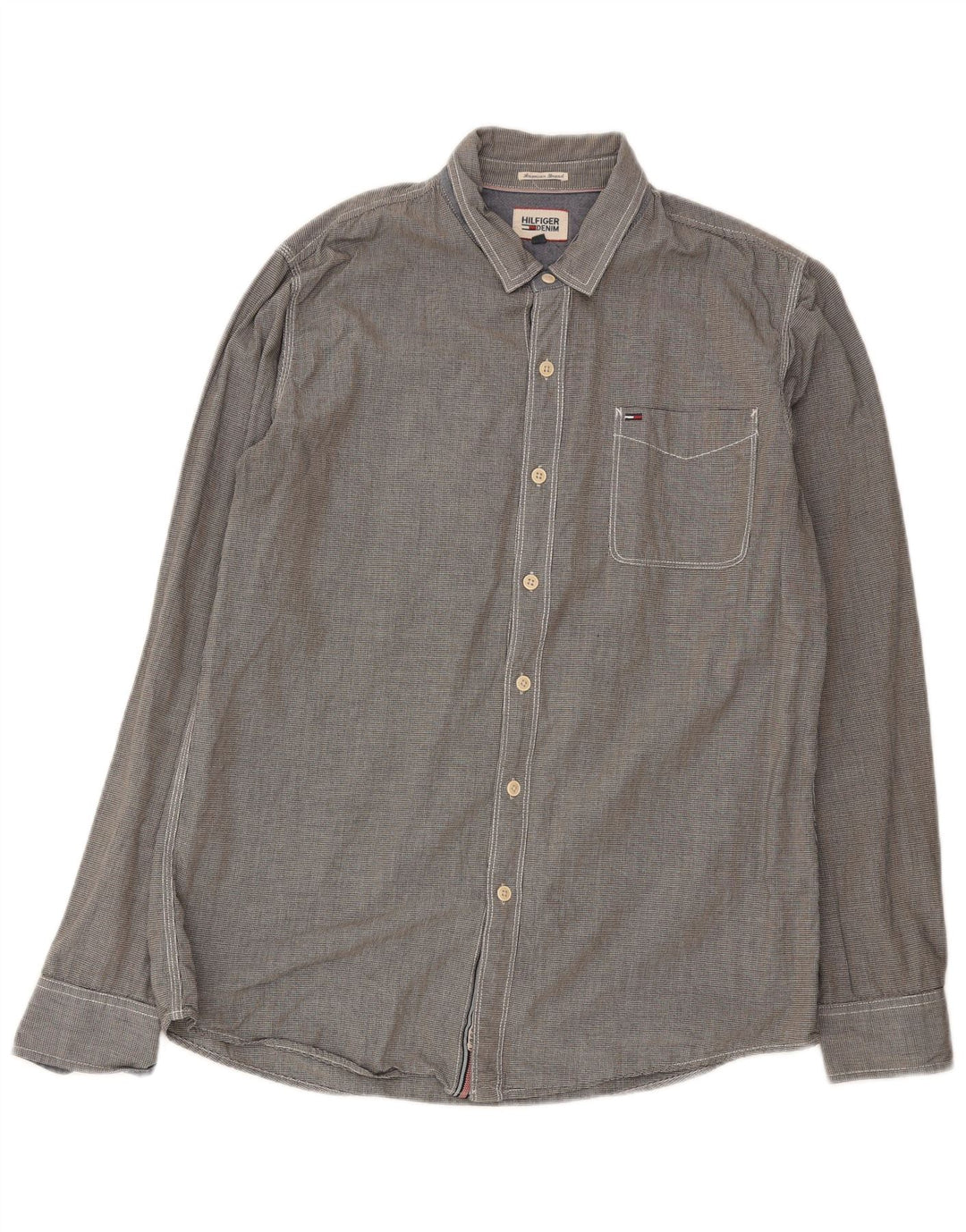 Tommy Hilfiger Camisa Hombre XL Azul Marino Pata De Gallo Algodón