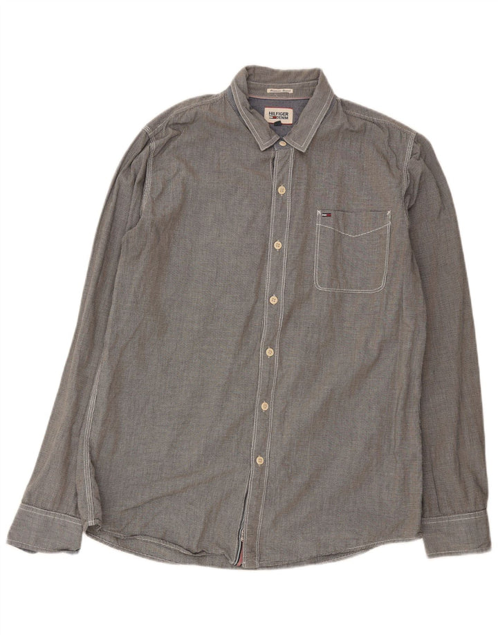 Tommy Hilfiger Camisa Hombre XL Azul Marino Pata De Gallo Algodón