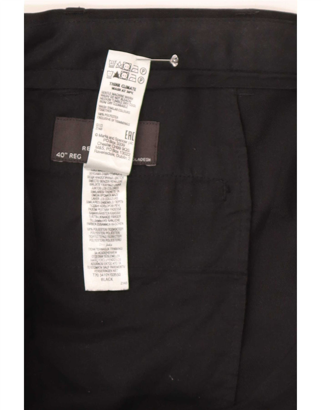 Marks & Spencer Pantalones de traje rectos de corte regular para hombre W40 L30 Negro