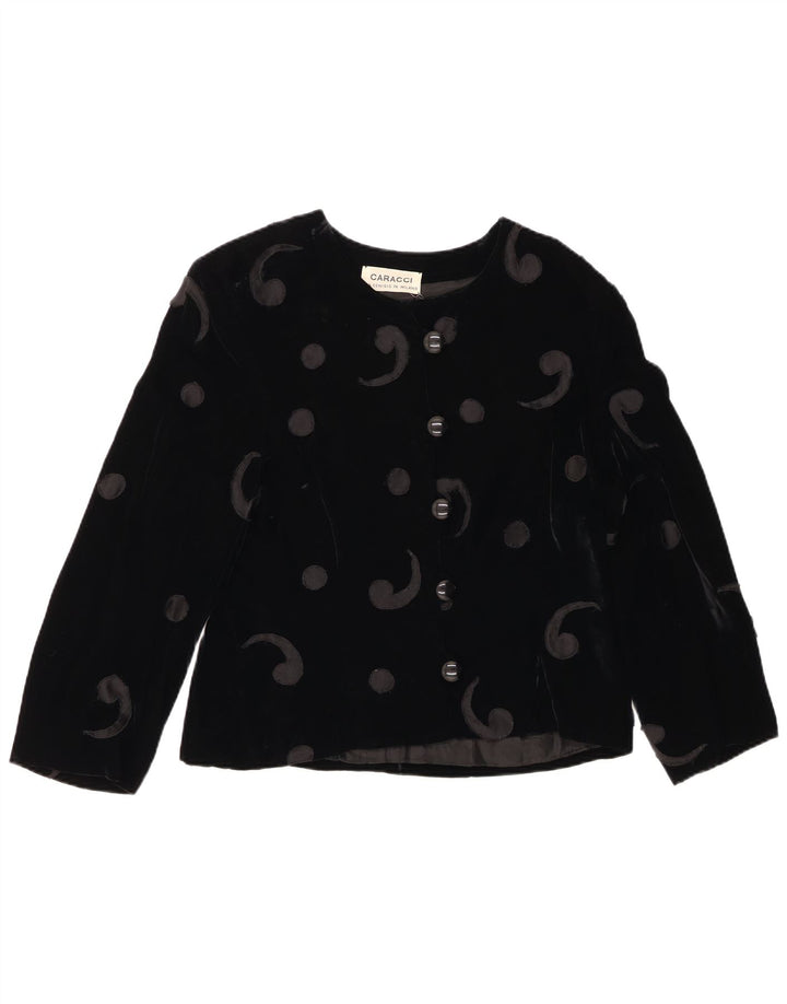 VINTAGE Chaqueta Blazer de Terciopelo de 5 Botones para Mujer Reino Unido 12 Paisley Negro Medio