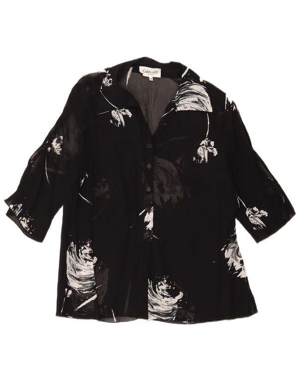 Vintage mujer patrón abstracto 1/2 manga camisa blusa IT 48 XL negro