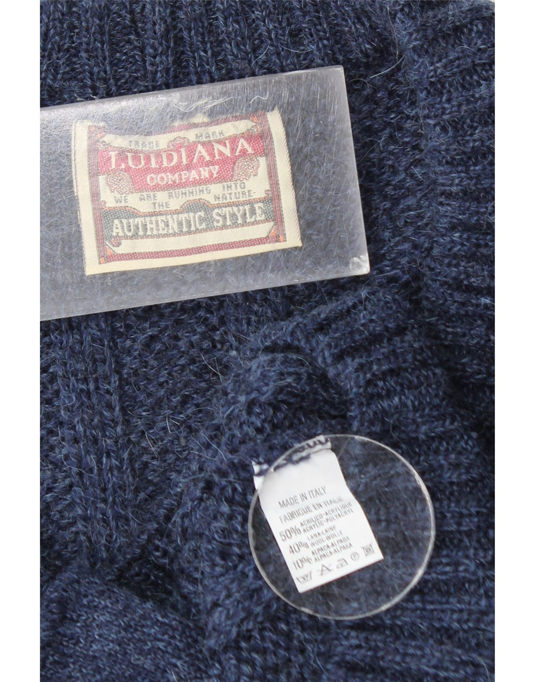 Vintage hombres Cardigan suéter medio azul marino acrílico