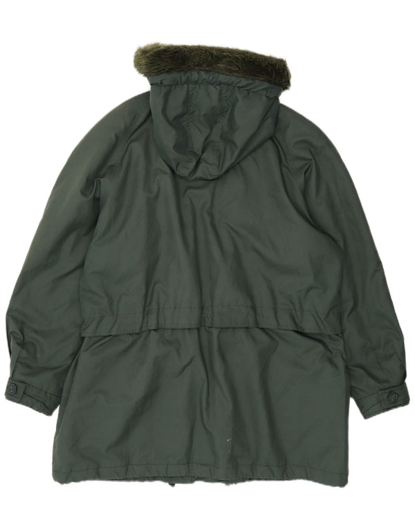 Vintage mujer con capucha Parka chaqueta Reino Unido 20 2XL poliéster verde