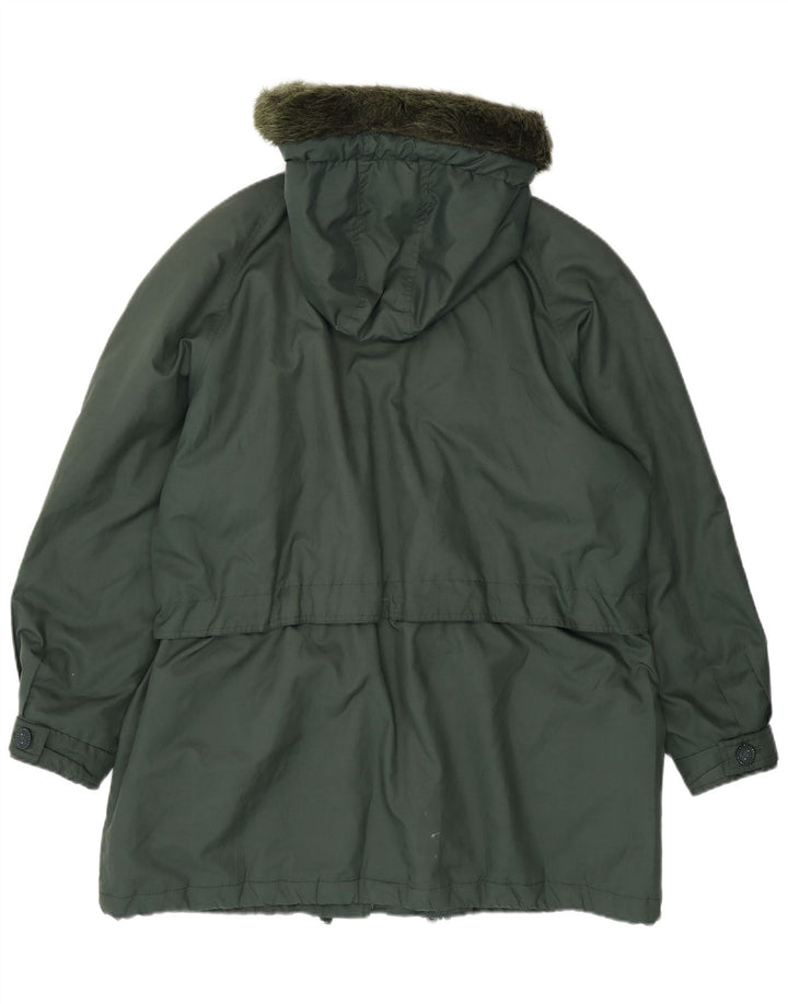 Vintage mujer con capucha Parka chaqueta Reino Unido 20 2XL poliéster verde