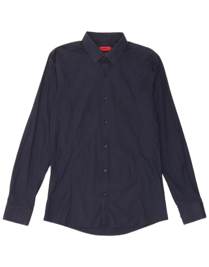 Camisa Hugo Boss Hombre Slim Fit Algodón Azul Marino Pequeño