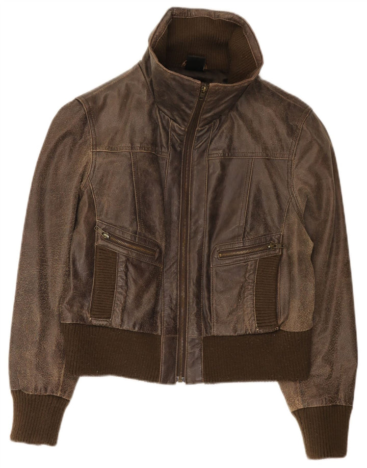 BAY Chaqueta de cuero corta para mujer UK 46 Cuero marrón grande