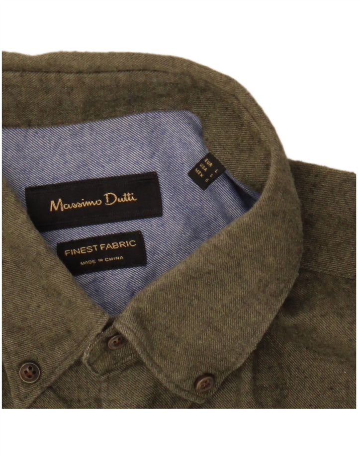 Massimo Dutti Hombre Camisa De Franela Large Caqui Moteada