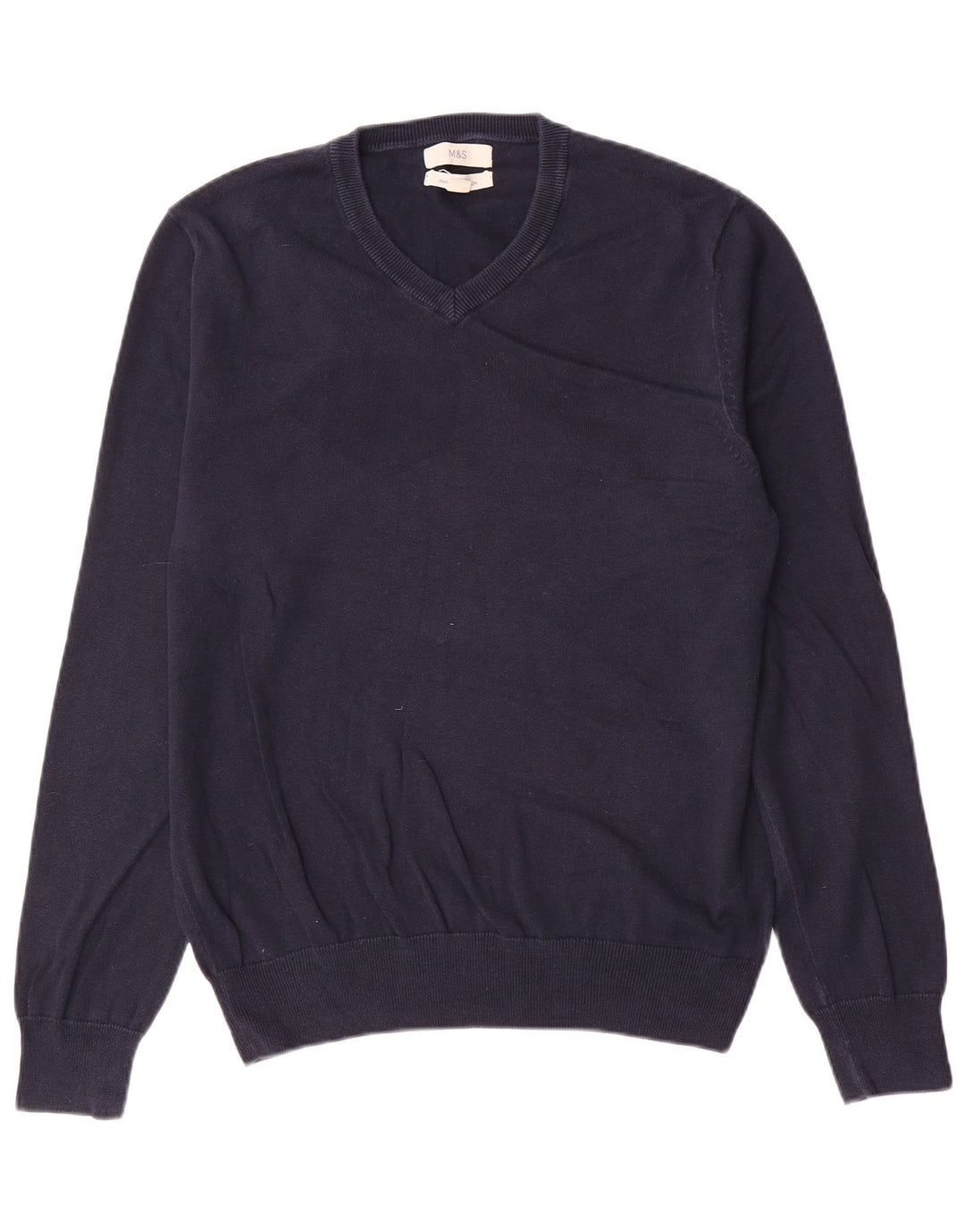 Marks & Spencer Suéter con Cuello en V para Hombre Algodón Azul Marino Mediano