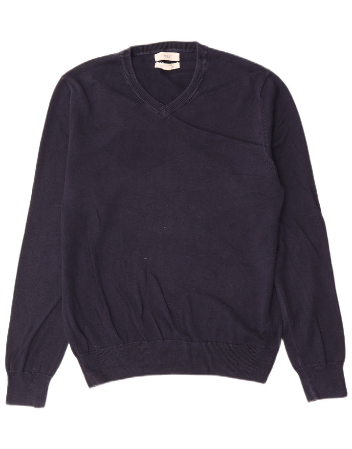 Marks & Spencer Suéter con Cuello en V para Hombre Algodón Azul Marino Mediano