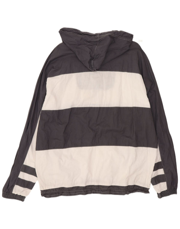 Vintage hombres con capucha Anorak chaqueta Reino Unido 40 grande gris colorblock algodón