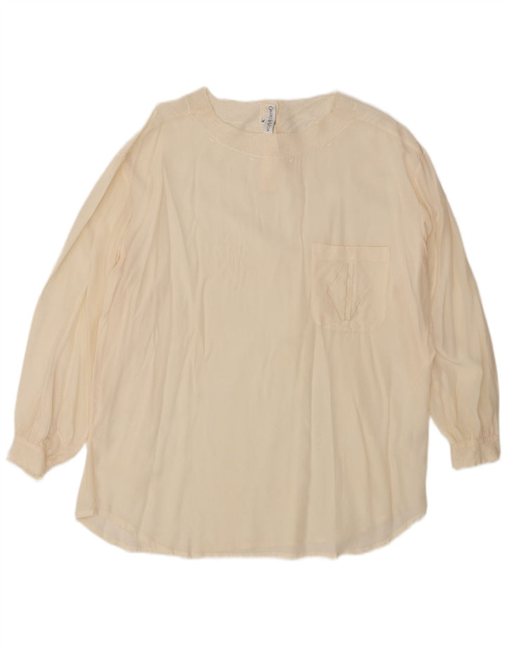 Vintage mujer blusa de gran tamaño Top Reino Unido 14 medio de seda blanca