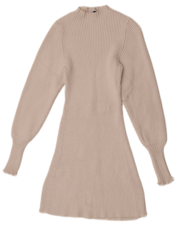 Zara Mujer Vestido Jersey De Manga Larga UK 8 Small Blanco