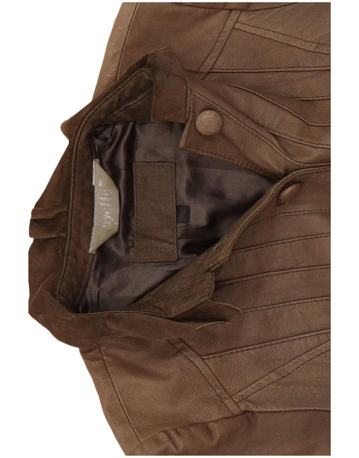 Vintage mujer crop chaqueta de cuero Reino Unido 10 pequeño beige